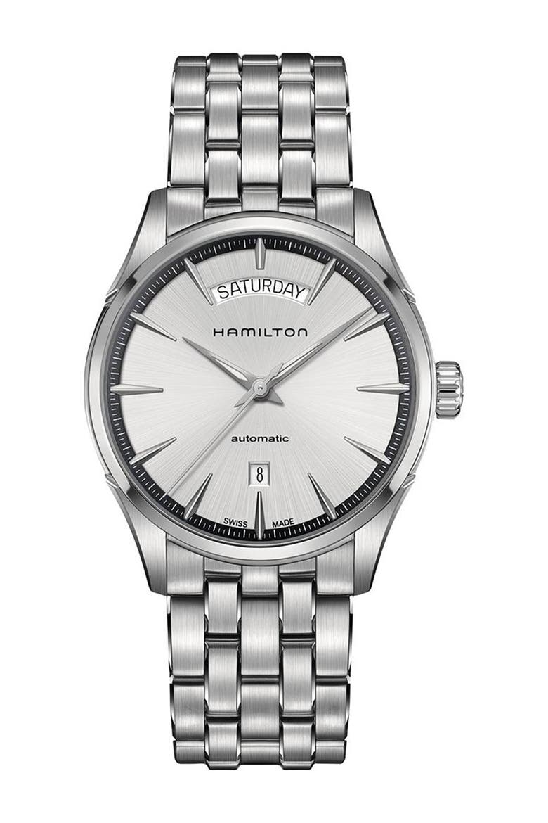 Men's Jazzmaster Day Date Automatic Bracelet Watch, 42mm, Main, color, SILVER