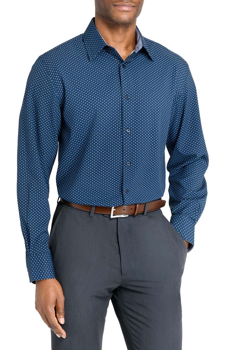 W.R.K Regular Fit Dash Print Performance Dress Shirt, Main, color, Navy