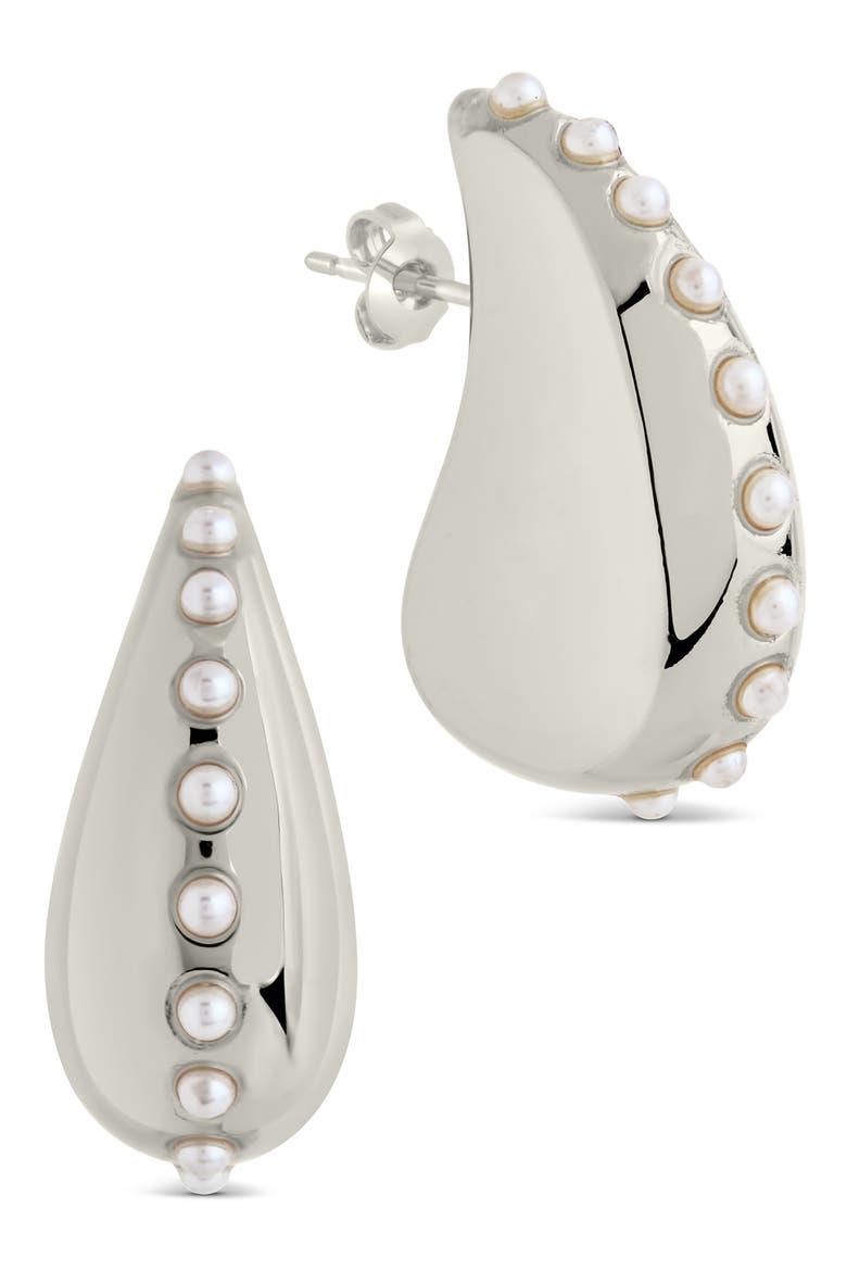 Raze Freshwater Pearl Drop Stud Earrings, Main, color, SILVER