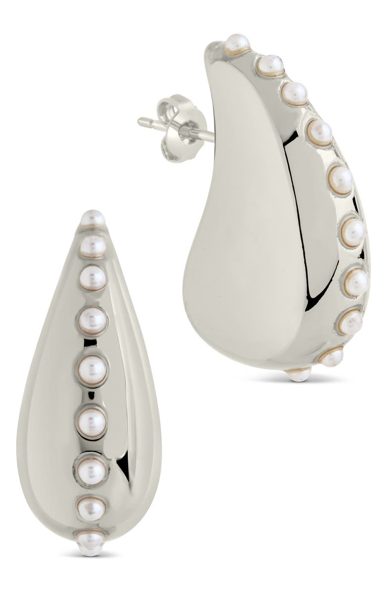 Sterling Forever Raze Freshwater Pearl Drop Stud Earrings, Main, color, Silver