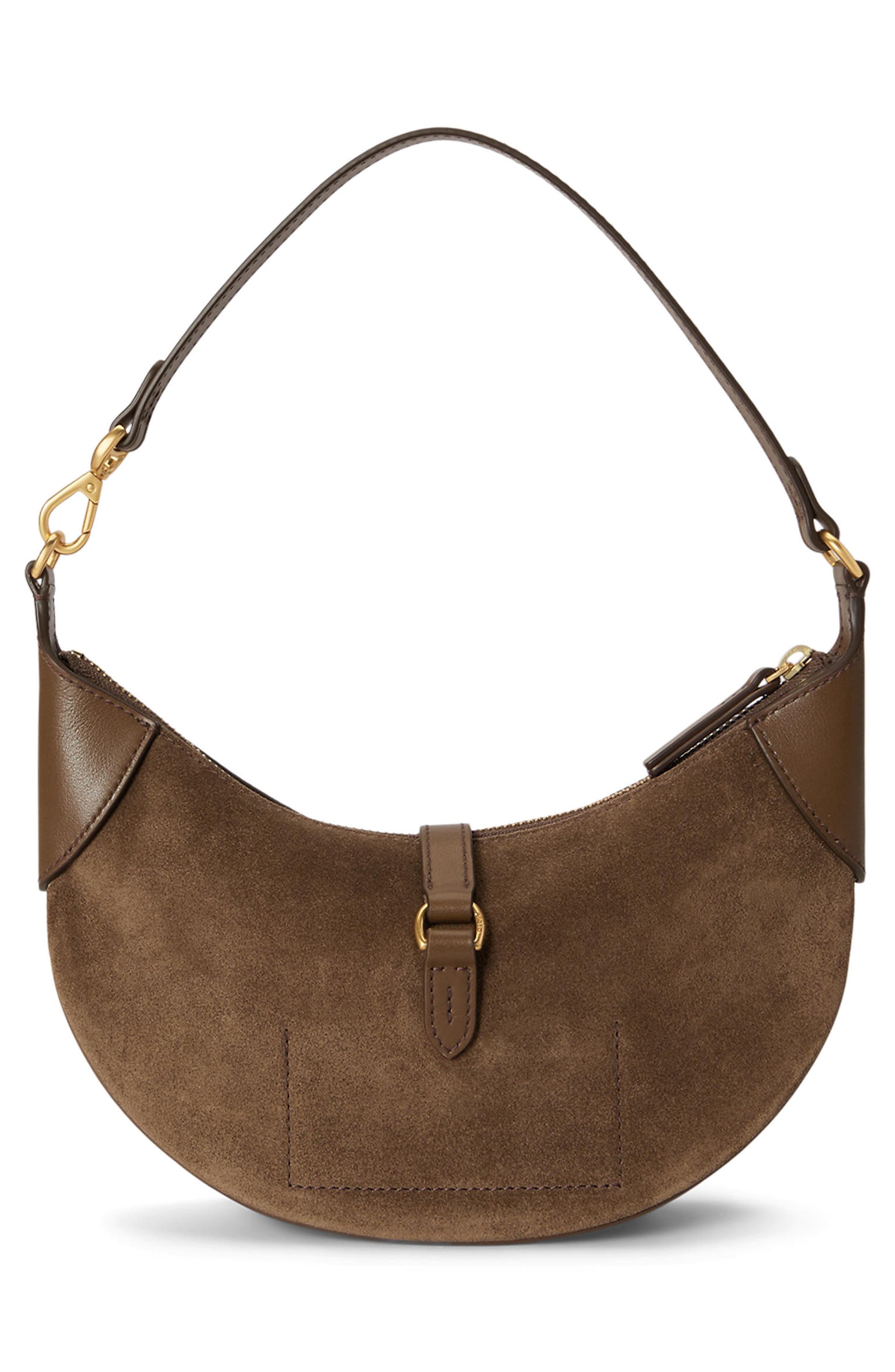 Polo ID Mini Suede Shoulder Bag, Alternate, color, GINGRBREAD