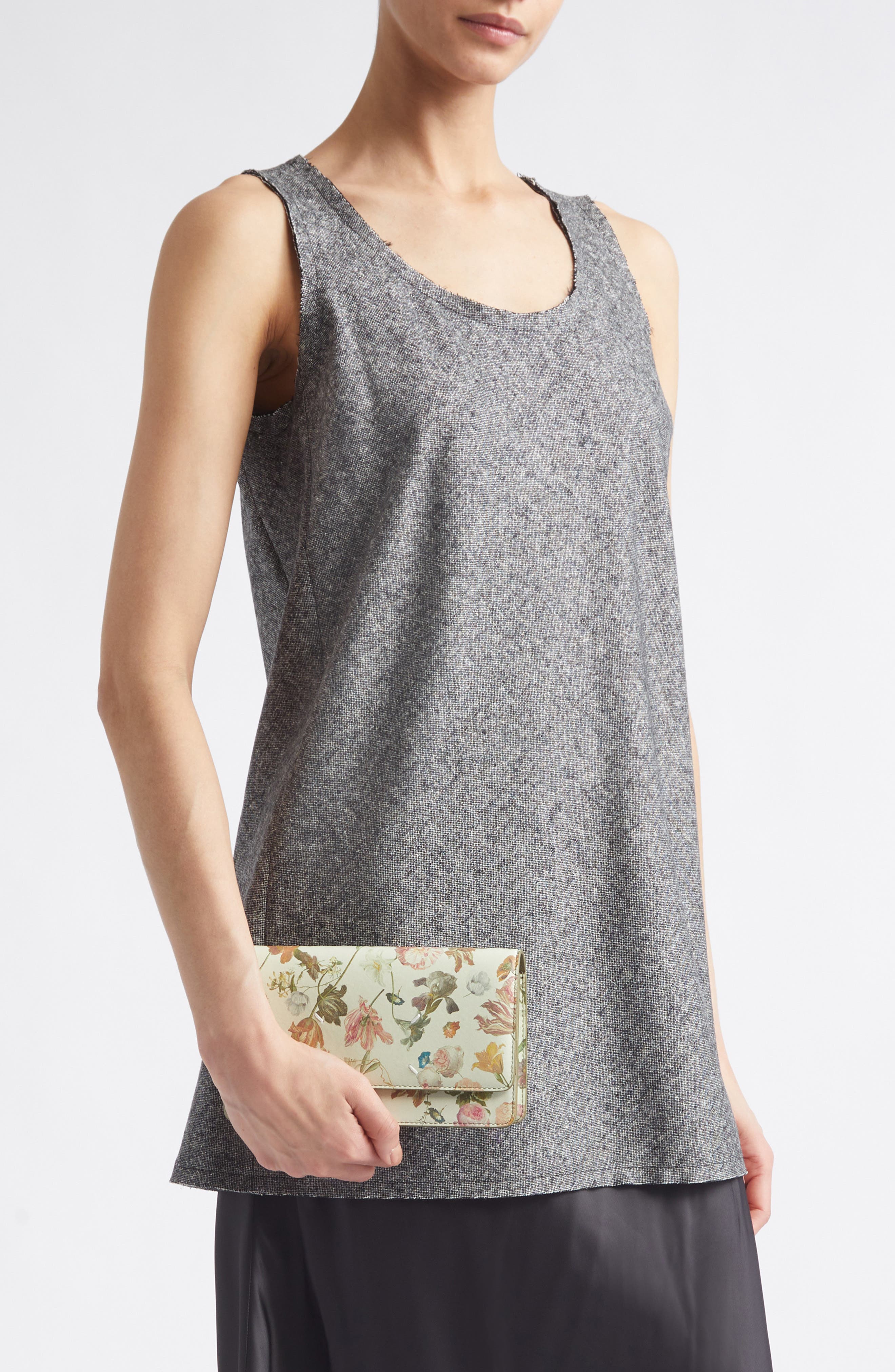 Medium Floral Leather Wallet on a Chain, Alternate, color, FLOWER WASHED OUT WHITE