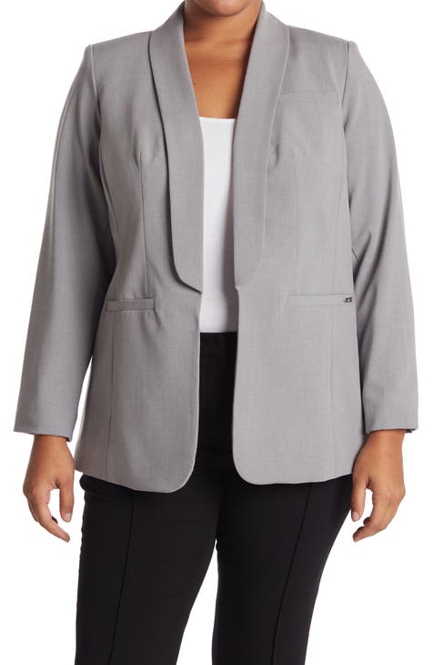 Open Front Shawl Collar Roll Cuff Blazer (Plus Size)