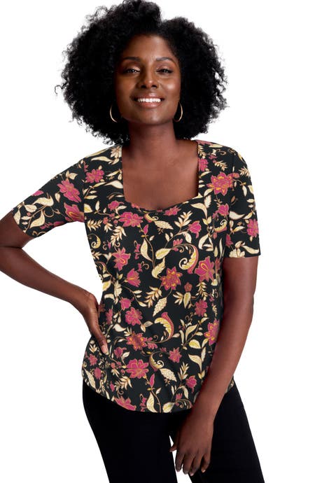 Stretch Cotton Square Neck Tee (Plus)