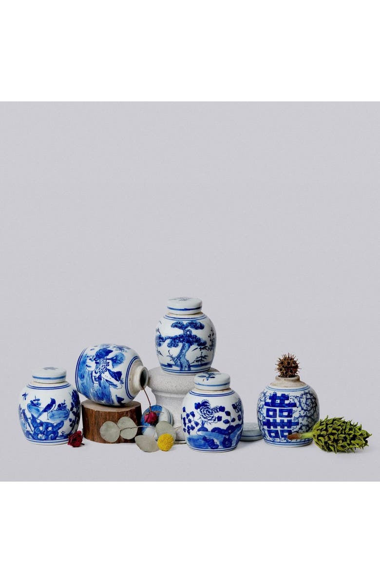 Cobalt Guild Porcelain Mini Bird and Flower Round Jar, Alternate, color, Blue And White