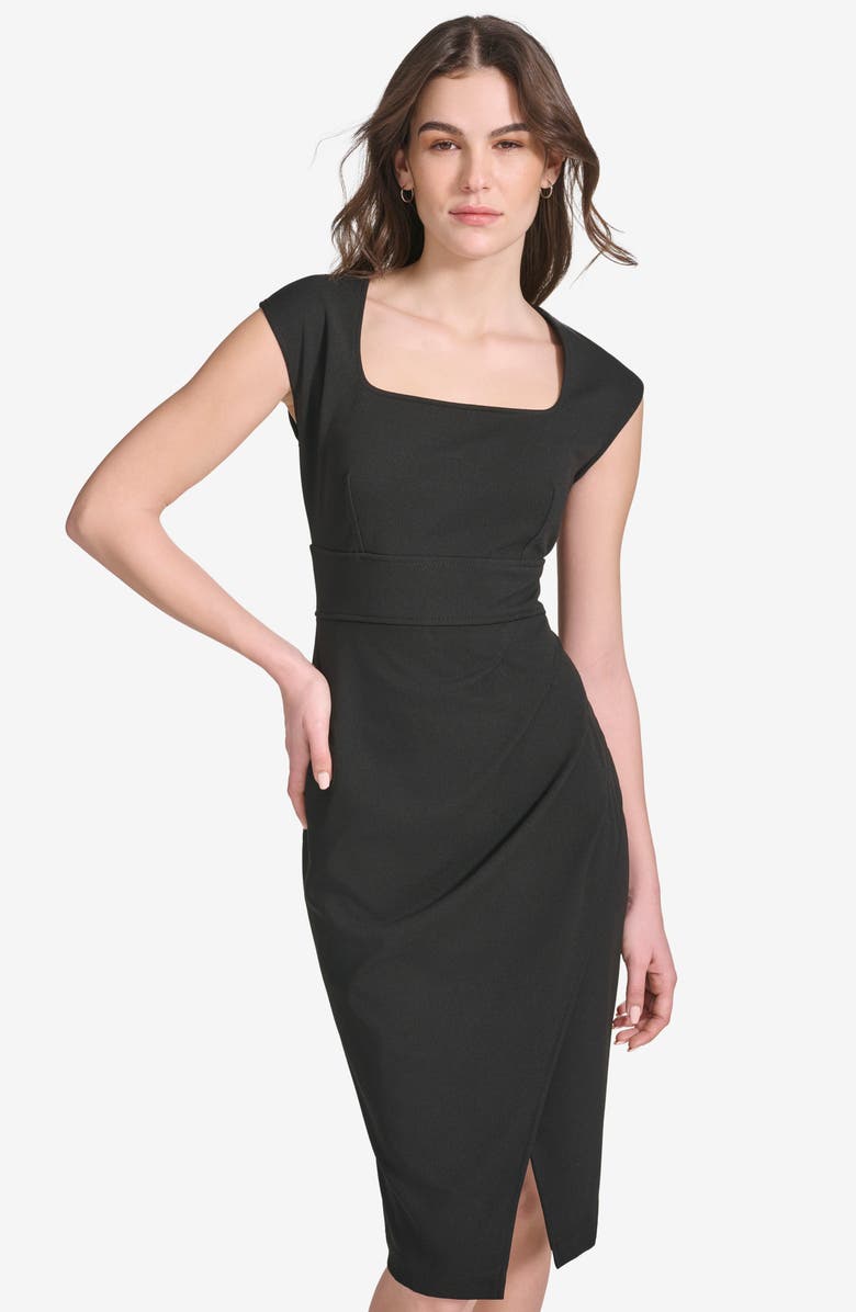 Calvin Klein Sleeveless Tulip Hem Sheath Dress, Alternate, color, Black