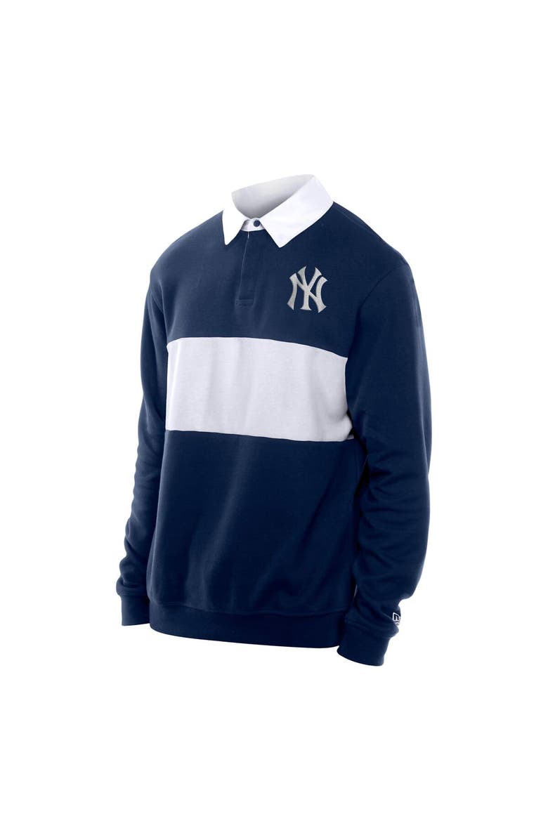 New Era Men's New Era Navy New York Yankees Throwback Prep Colorblock Rugby Polo, Alternate, color, Navy