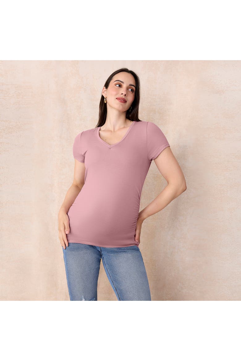 V-Neck Side-Ruched Maternity Short Sleeve Tee, Alternate, color, Orchid Haze
