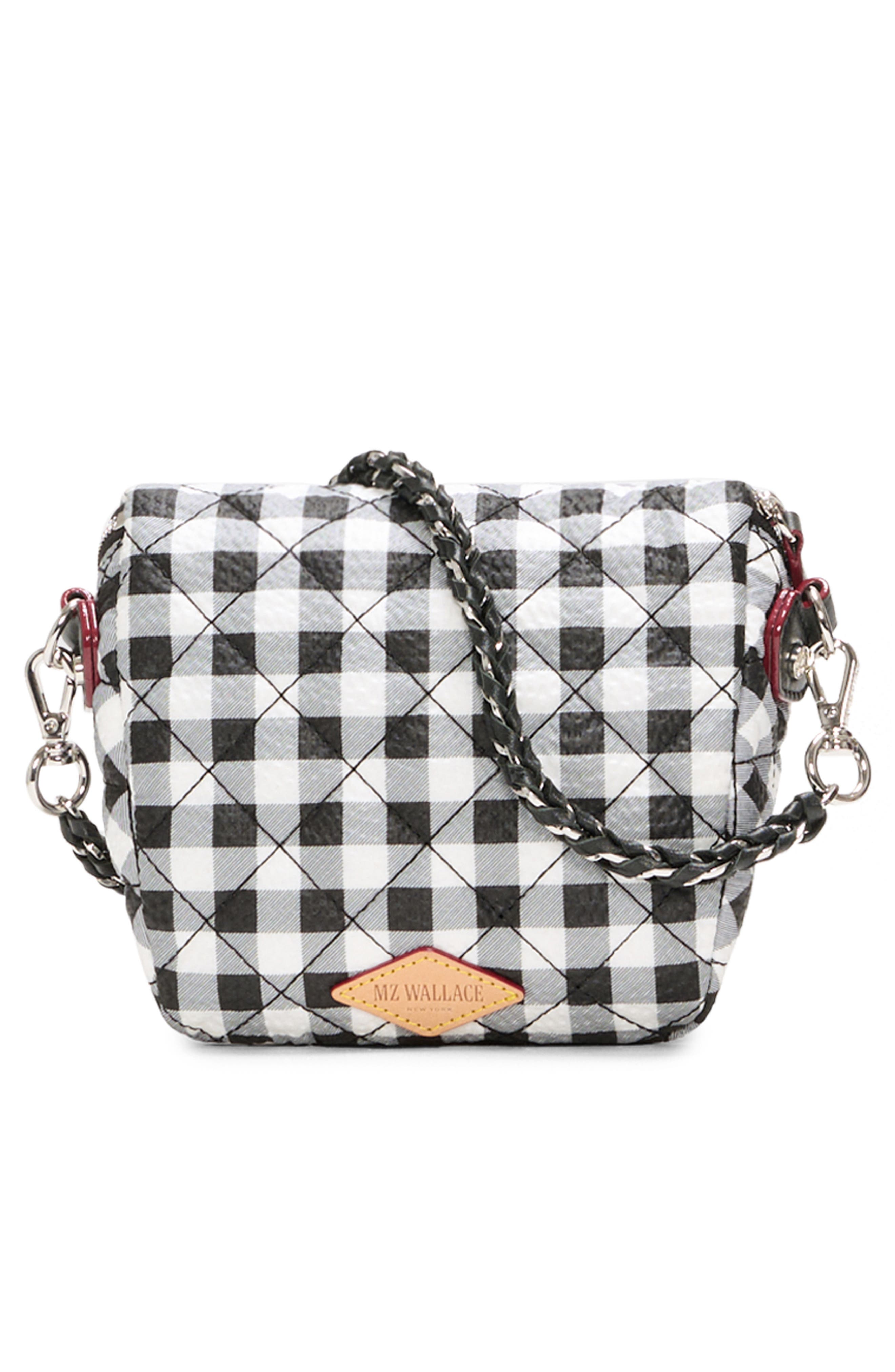 Micro Crosby Diamond Quilted Nylon Sling Bag, Alternate, color, BLACK/ WHITE GINGHAM