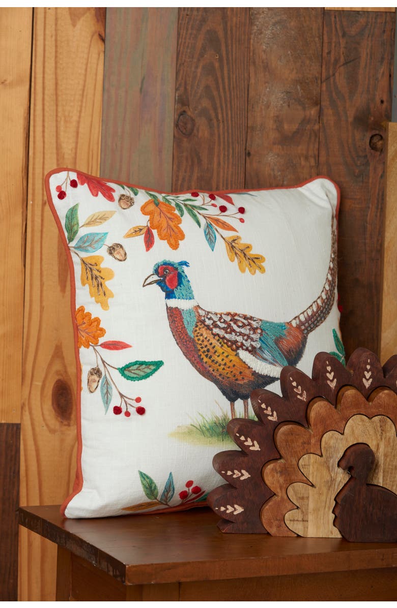 C&F Home Harvest Pheasant w/ Foliage Printed Cotton Blend Accent Pillow 16" x 16", Alternate, color, White