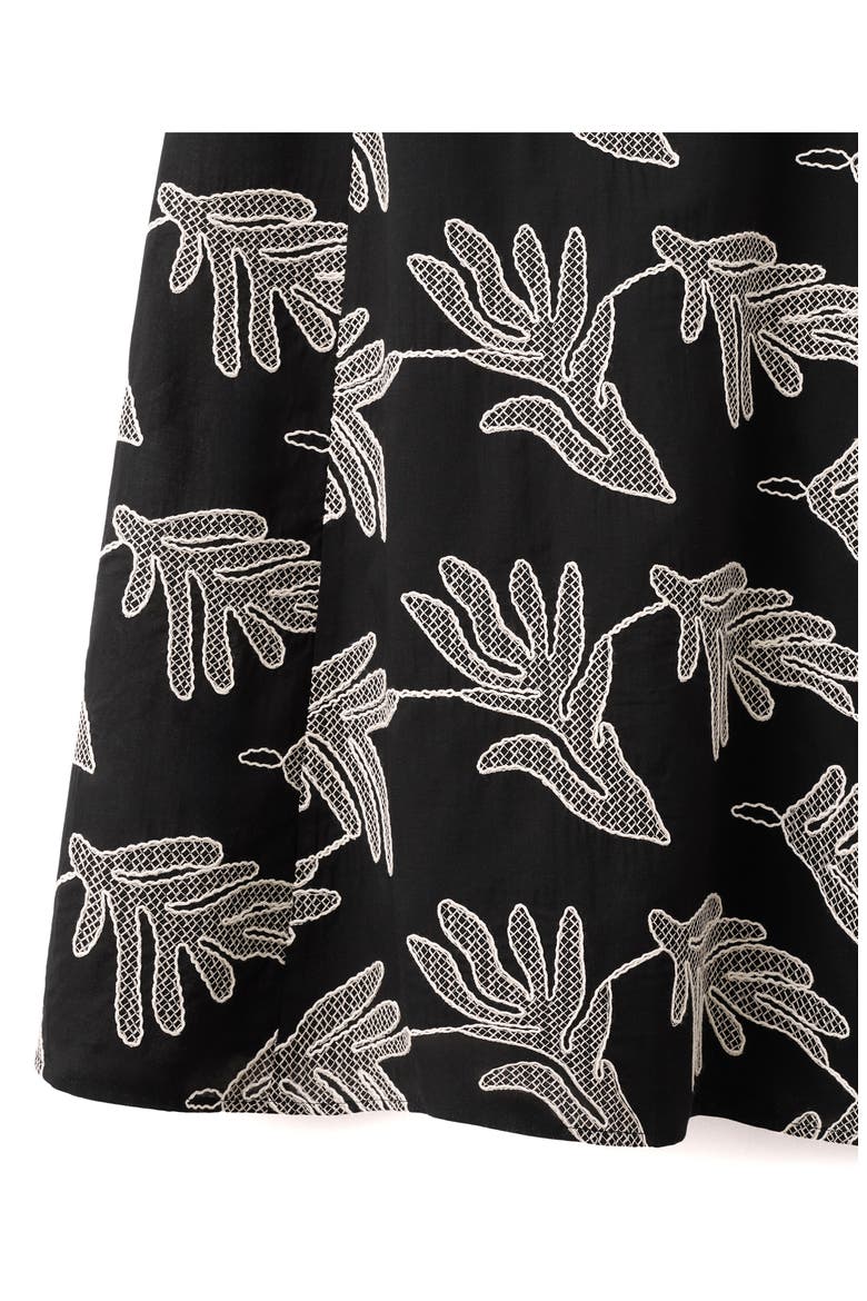 Embroidered A-Line Midi Dress, Alternate, color, BLACK