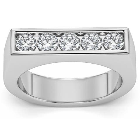 1ct Diamond 5-stone Men's Ring In 10k White, Yellow, Or Gold