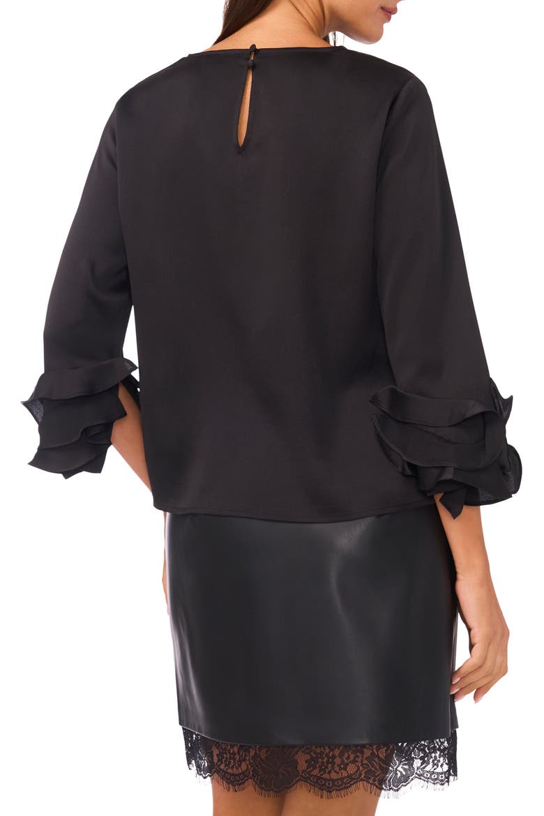 Tiered Ruffle Sleeve Satin Top, Alternate, color, RICH BLACK
