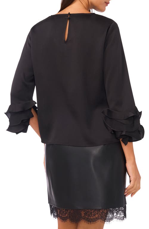 Vince Camuto Tiered Ruffle Sleeve Satin Top In Black