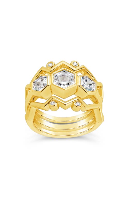 Sterling Forever 14k Plated Cz Set Of 3 Caterina Stacking Rings