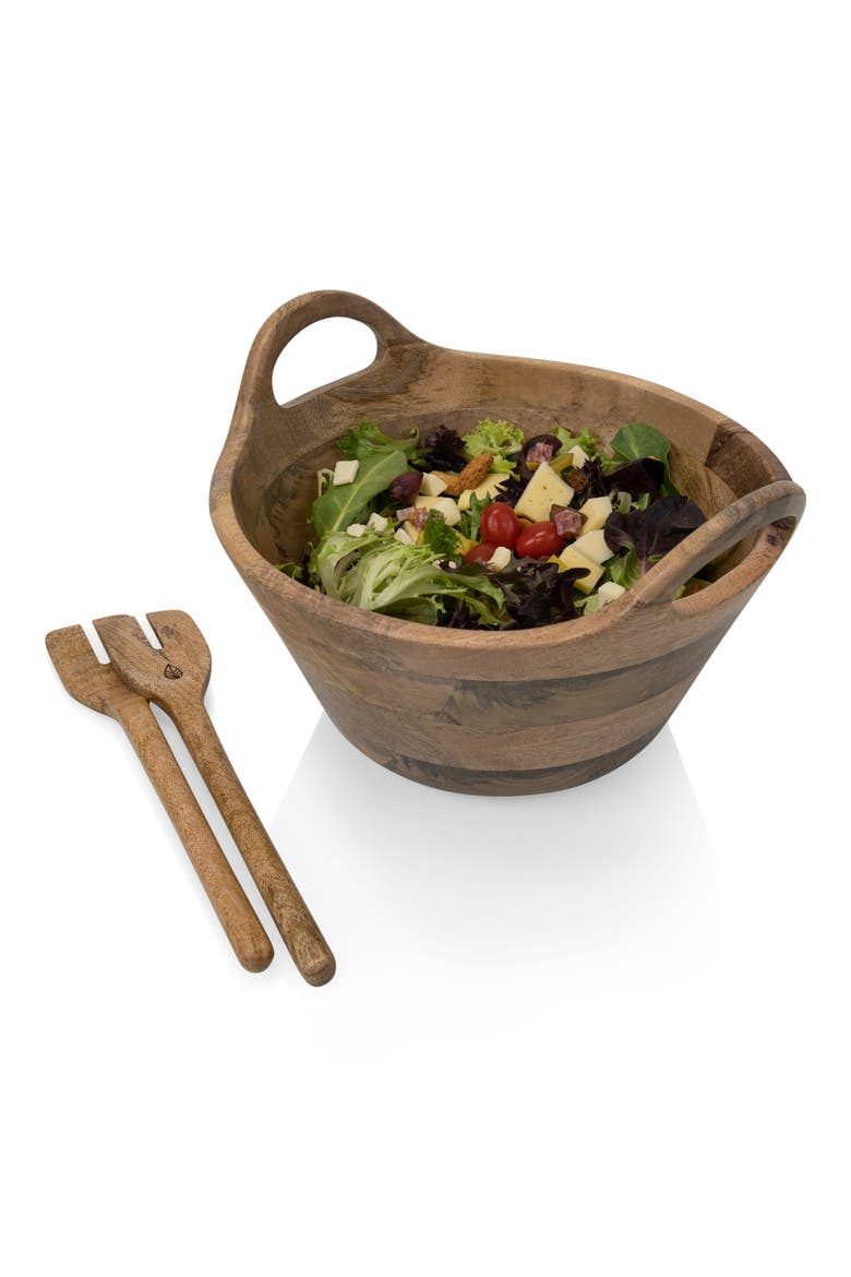 Ciotola Wood Salad Bowl & Servers, Alternate, color, BROWN