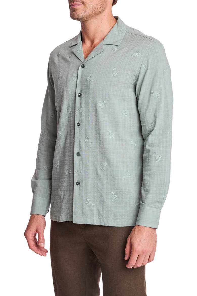 Parker Trim Fit Linen Blend Button-Up Shirt, Alternate, color, GREEN EMBROIDERED FLOWERS