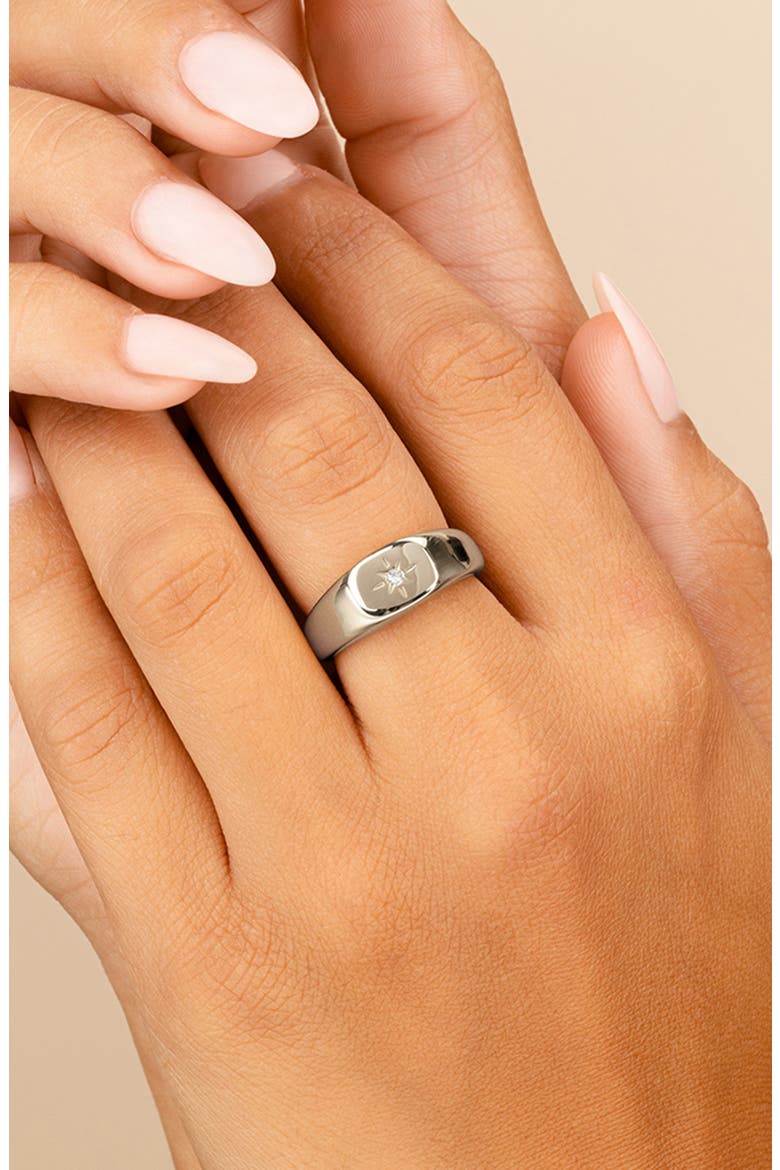 CZ Burst Signet Ring, Alternate, color, SILVER