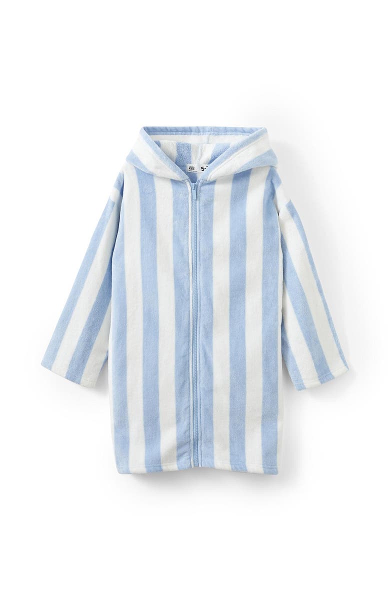 Cotton On Kids Kid's Kids Zip Thru Hooded Towel, Main, color, Dawn Blue Bold Stripe