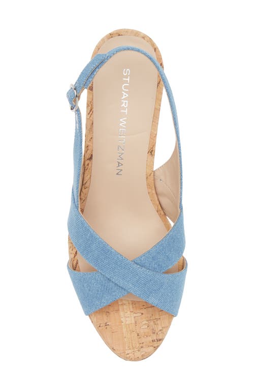 Stuart Weitzman Dayna Slingback Platform Wedge Sandal In Washed Vintage Denim