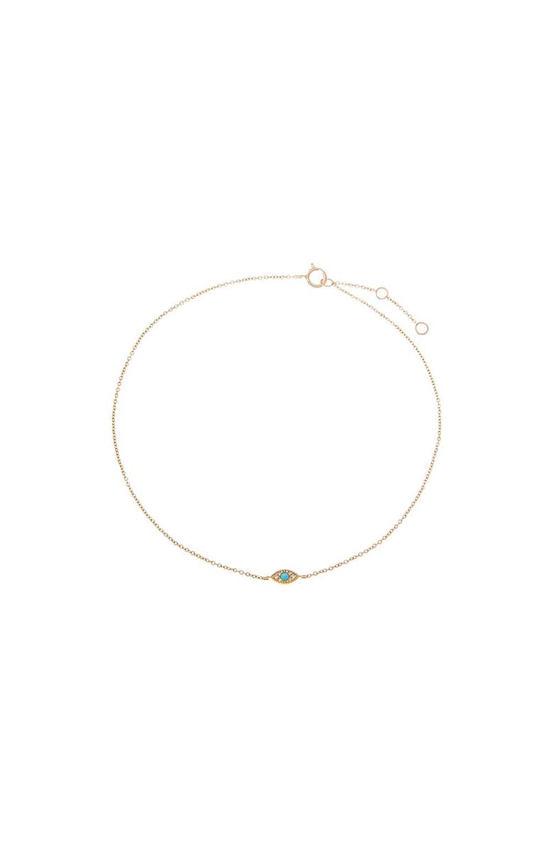 BY ADINA EDEN Diamond Pave X Turquoise Evil Eye Anklet 14K, Main, color, 