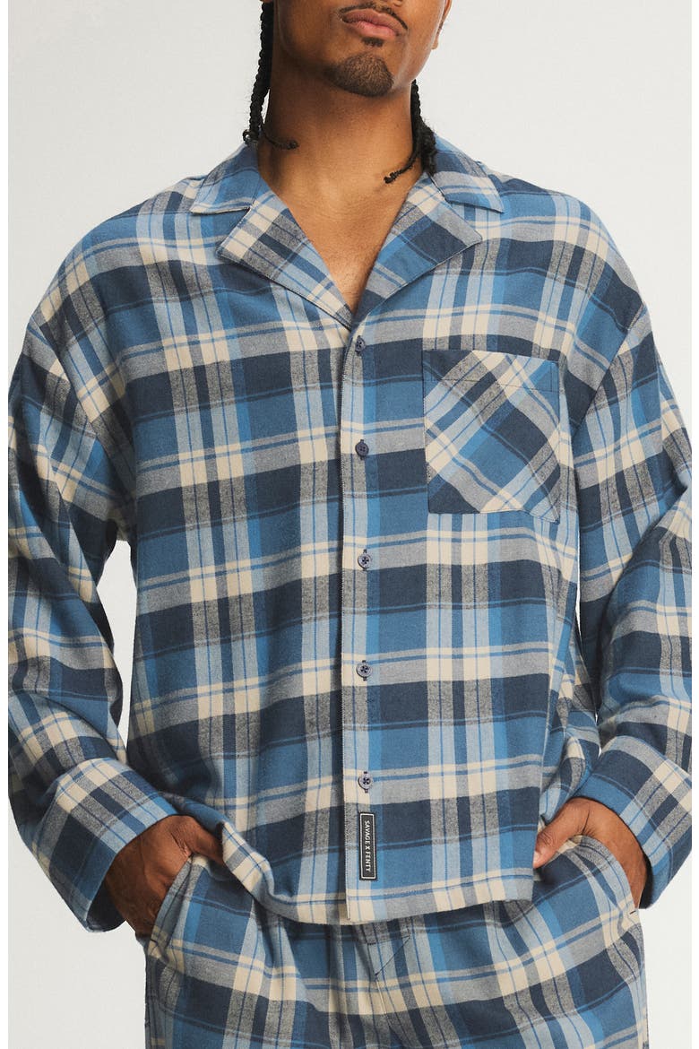 Savage X Flannel Pajama Shirt, Main, color, DARK AND STORMY BLUE MAD PLAID
