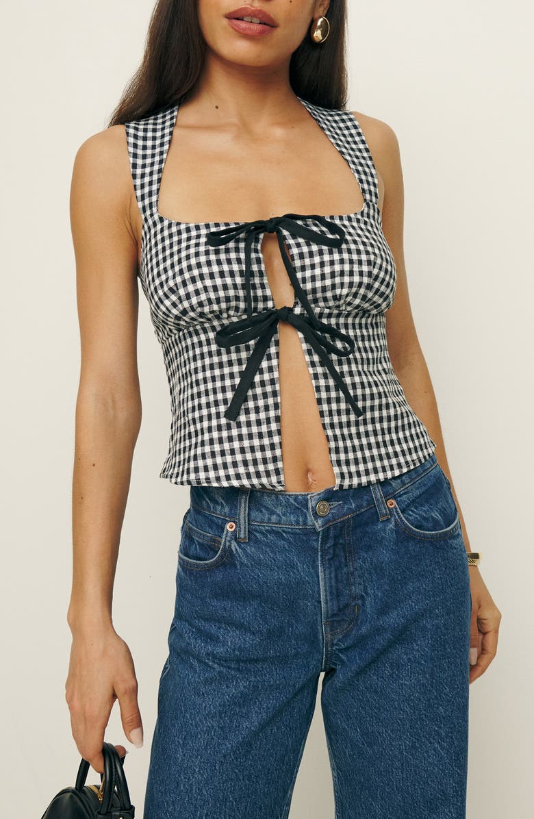 Reformation Azalea Gingham Linen Tank, Main, color, April Check