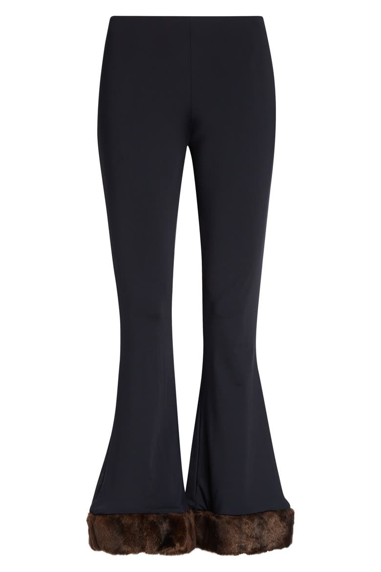 Faux Mink Trim Stretch Knit Pants, Alternate, color, BLACK