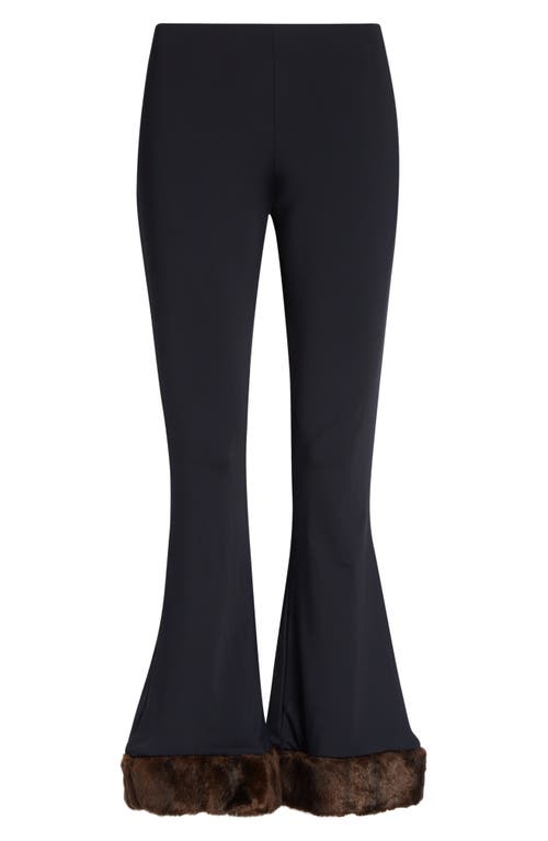 Conner Ives Faux Mink Trim Stretch Knit Pants In Black