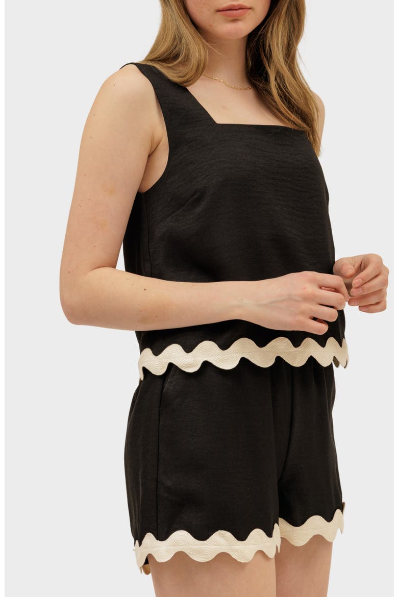 Rickrack Trim Tank & Shorts Set, Alternate, color, BLACK
