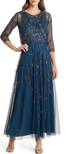 Pisarro shops Nights Hand Beaded Mesh Mock neck Gown