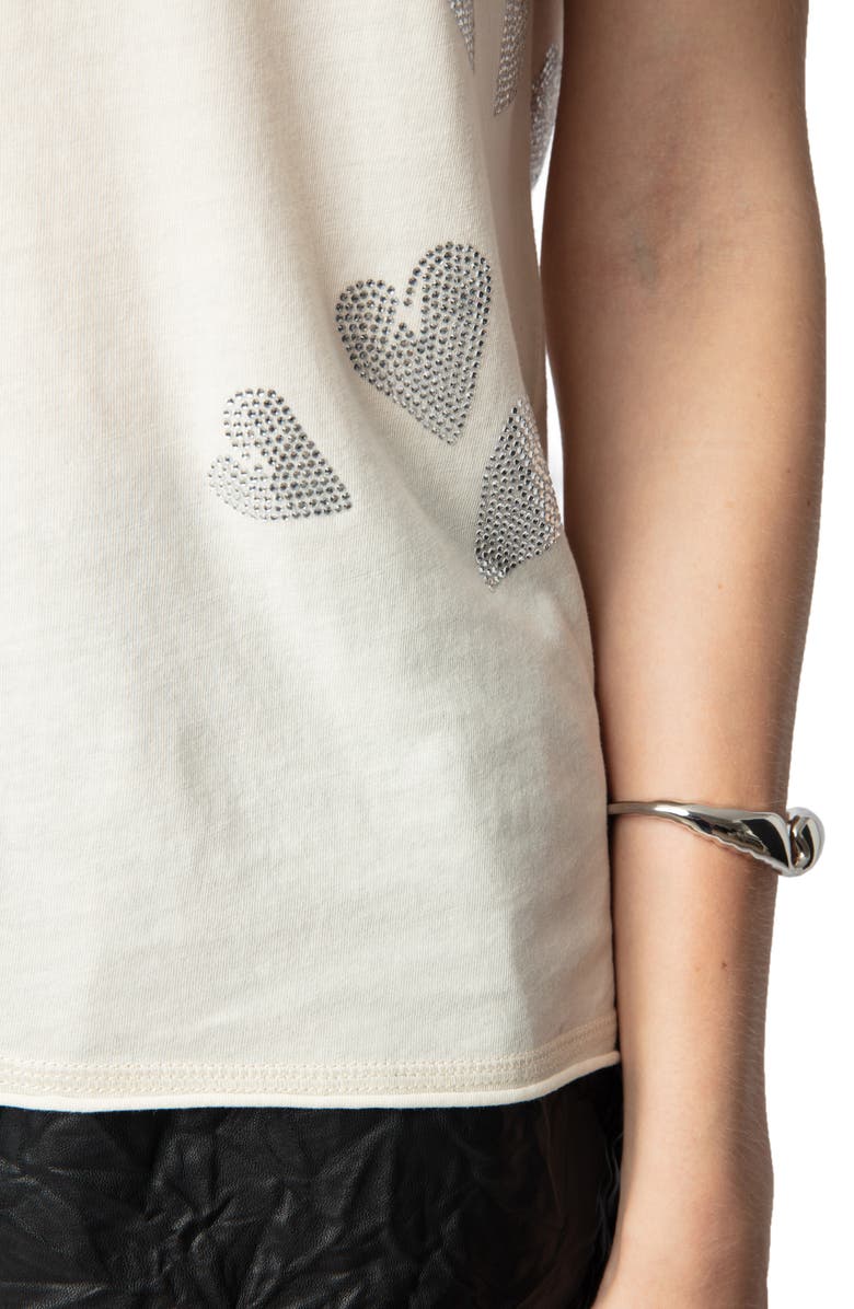 Zadig & Voltaire Tunisien Rhinestone Heart Henley T-Shirt, Alternate, color,