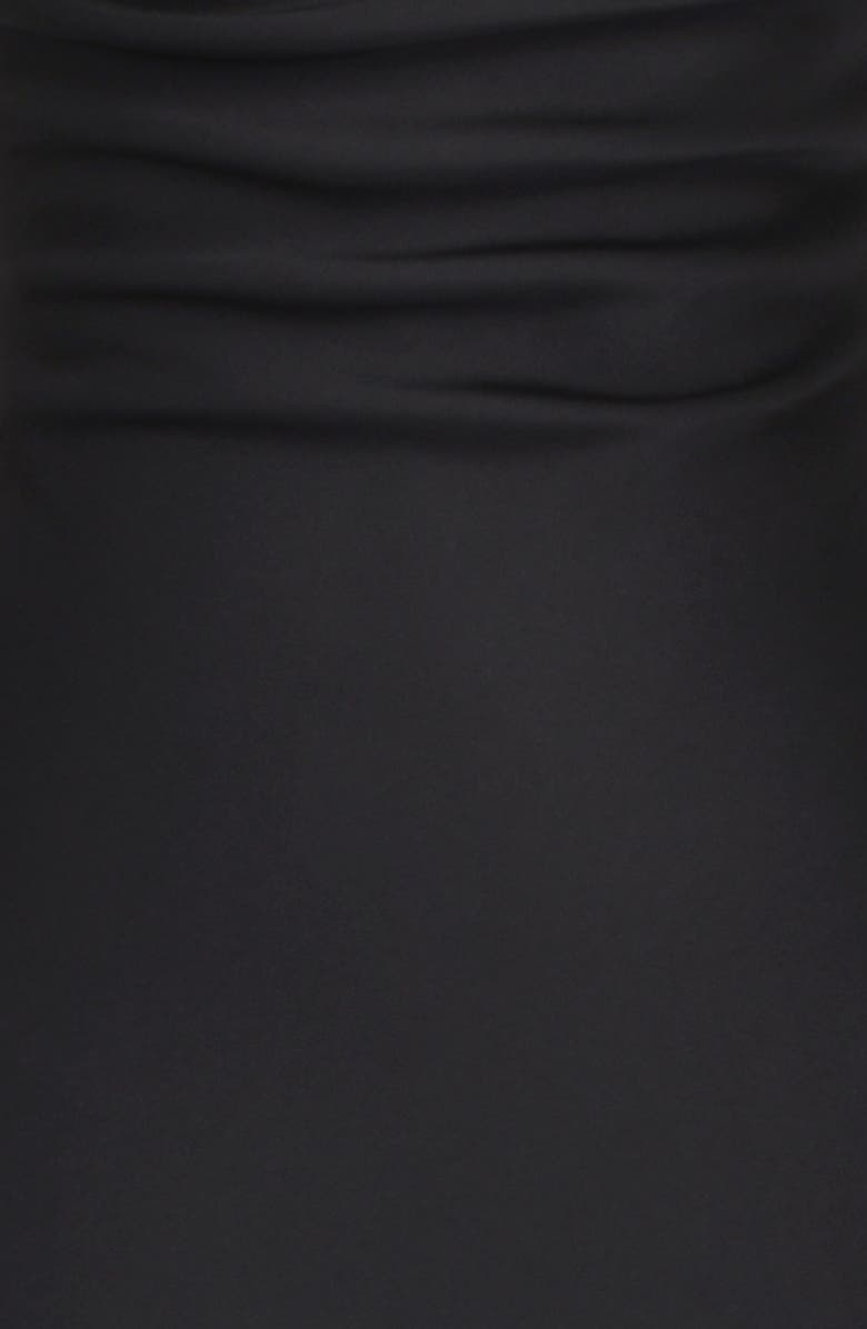 HOUSE OF CB Tabitha Feather Trim Matte Satin Sheath Gown, Alternate, color, 