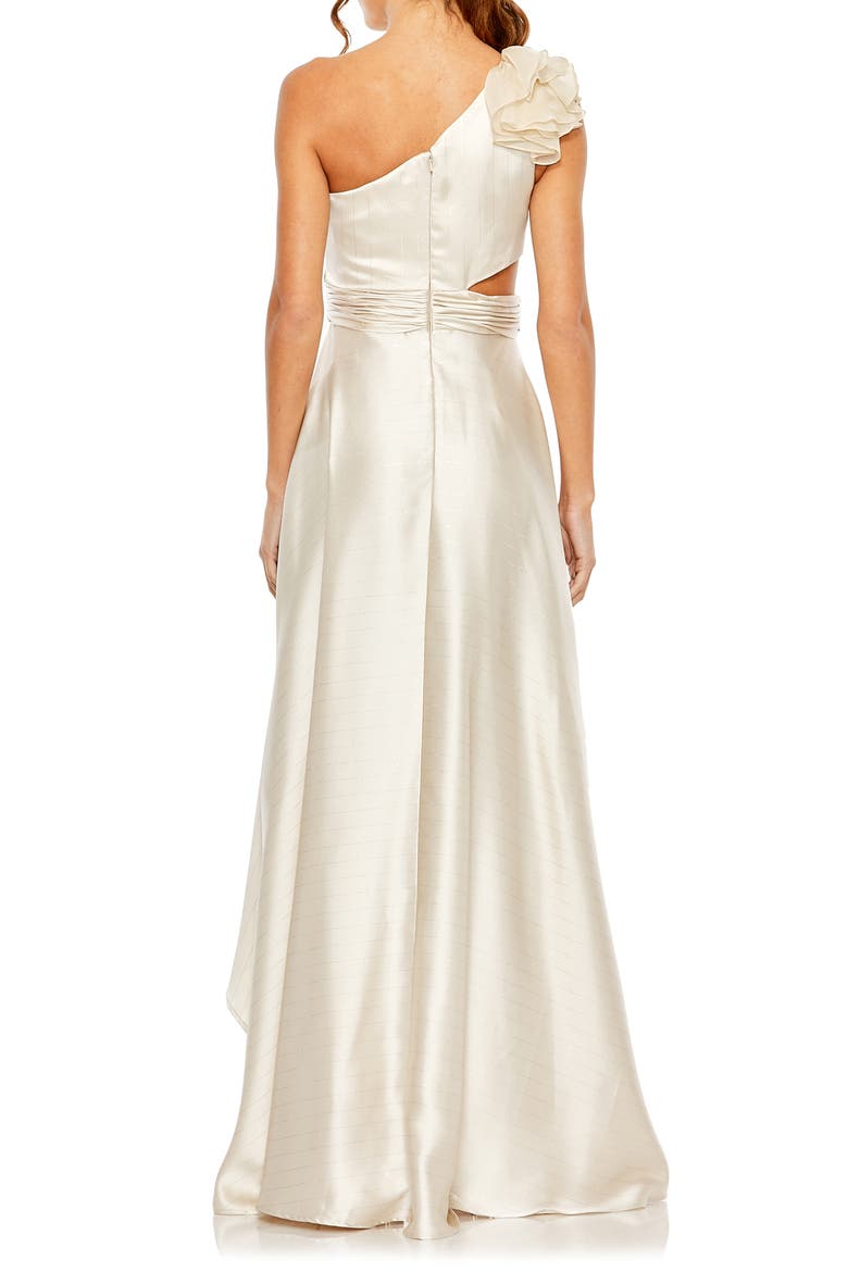 Ruffled One Shoulder Cut Out Hi-Lo Gown, Alternate, color, OYSTER