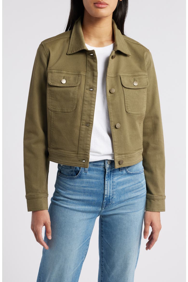 Crop Cotton Blend Twill Jacket, Main, color, OLIVE BURNT