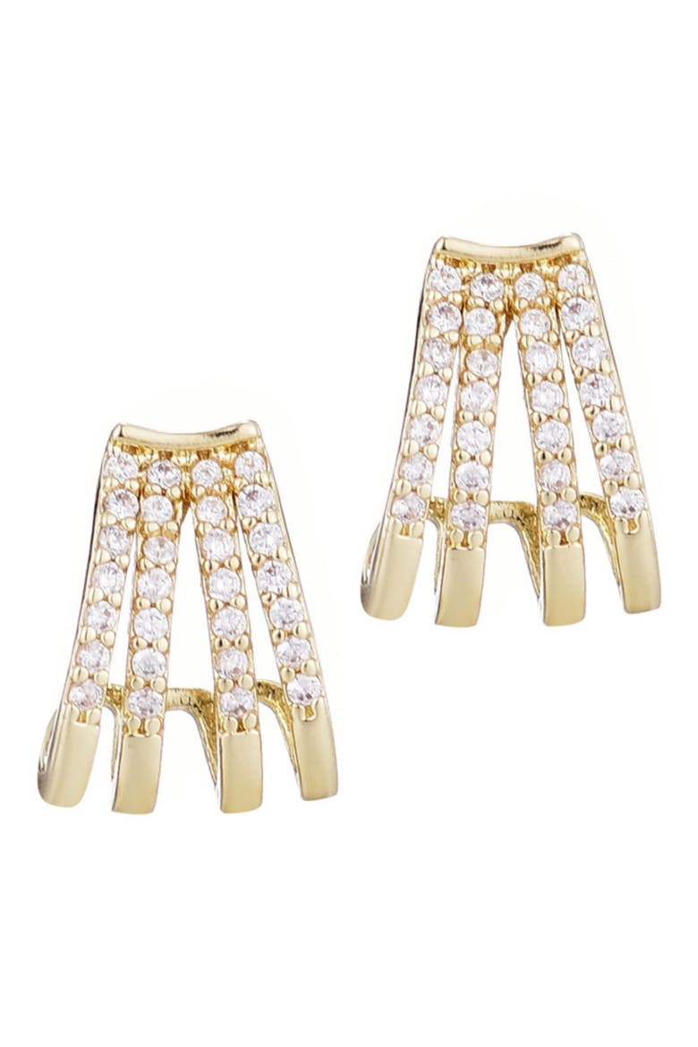 Cubic Zirconia Multi Row Huggie Hoop Earrings, Main, color, GOLD