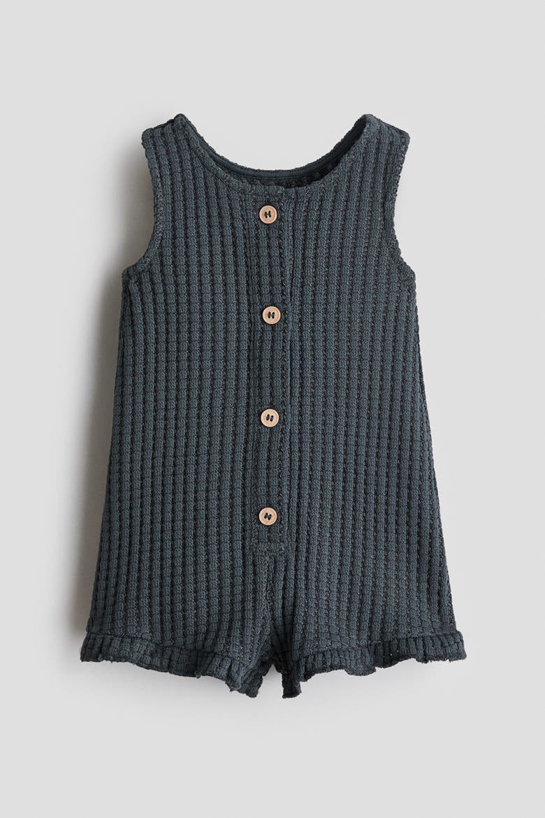 Waffle-knit Romper Suit, Main, color, Dark gray