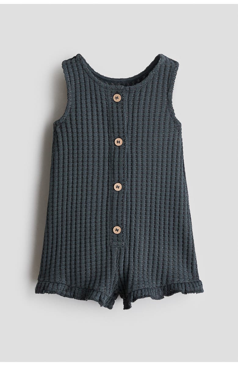 H&M Waffle-knit Romper Suit, Main, color, Dark Gray
