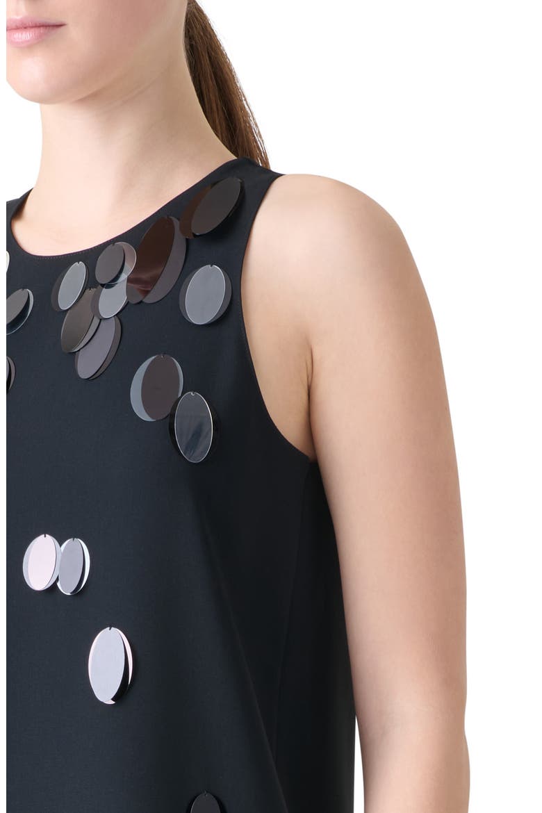 Paillette Detail Heavy Crepe Shift Dress, Alternate, color, BLACK