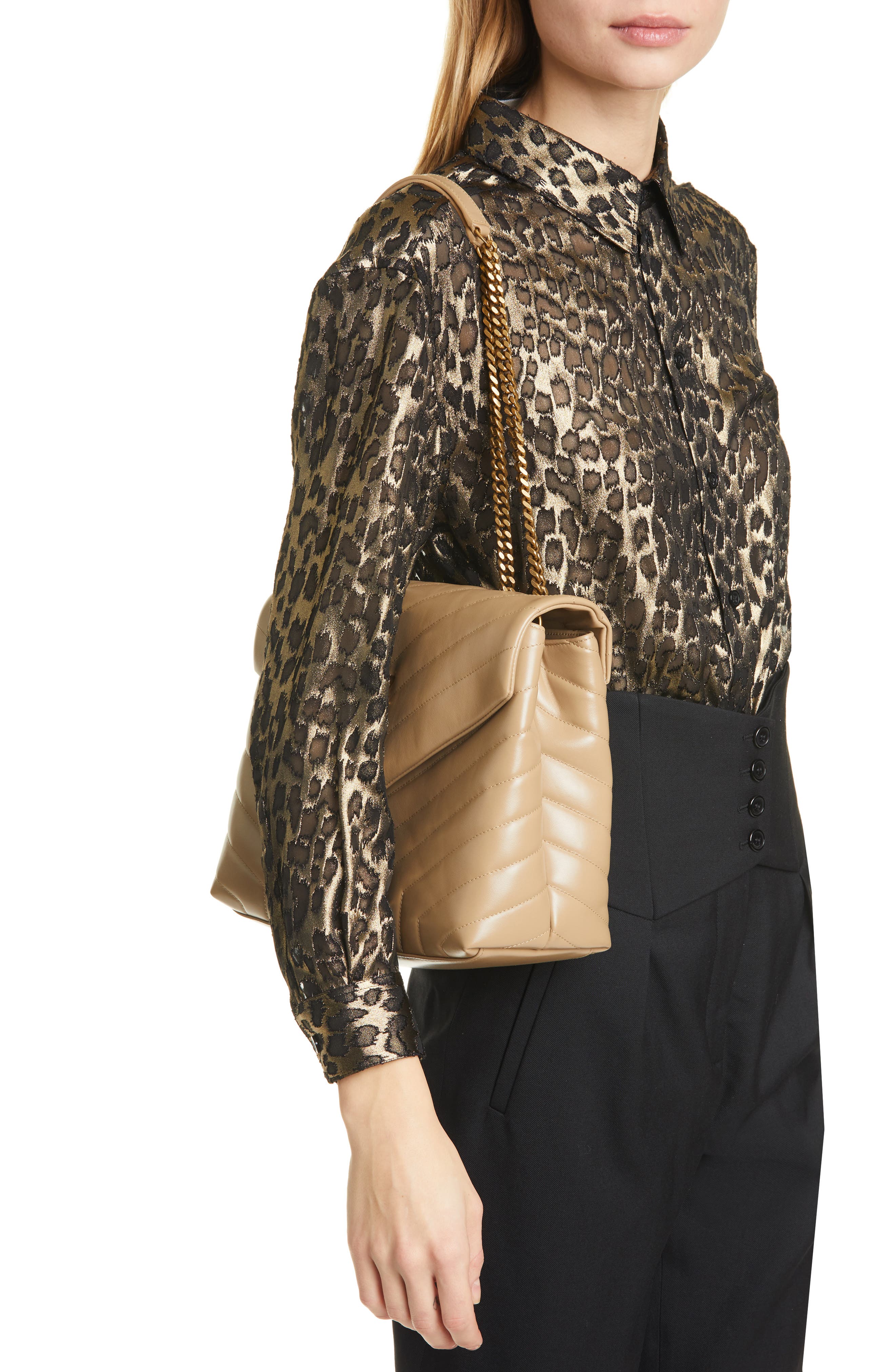 Medium Loulou Matelassé Leather Shoulder Bag, Alternate, color, LATTE