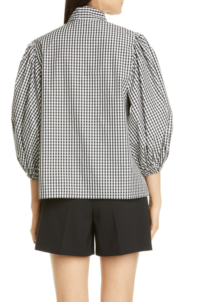 RED Valentino Tie Neck Puff Sleeve Gingham Blouse, Alternate, color,