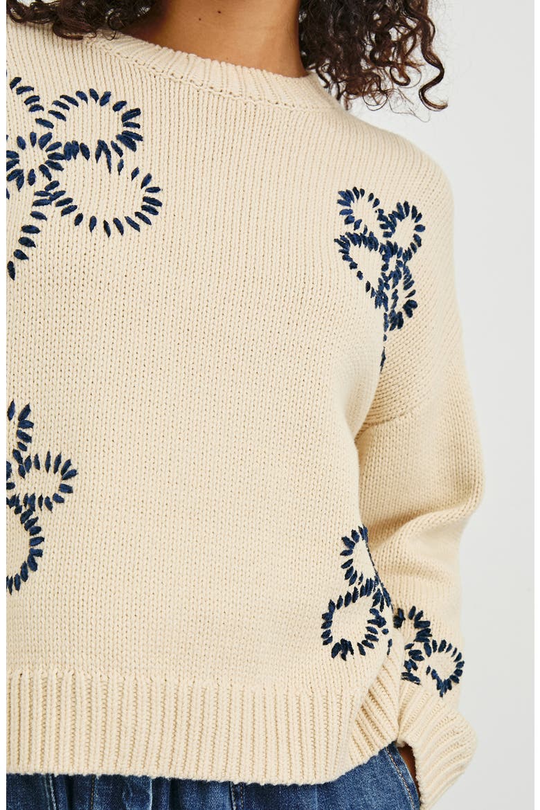 Zoey Floral Stitch Sweater, Alternate, color, IVORY NAVY STITCHED DAISIES