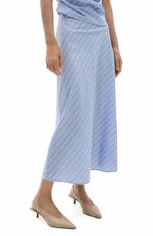 MANGO Pinstripe Stretch Cotton Blend Midi Skirt