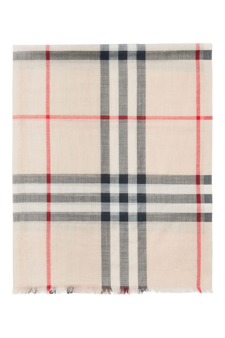 Giant Check Print Wool & Silk Scarf, Alternate, color, STONE