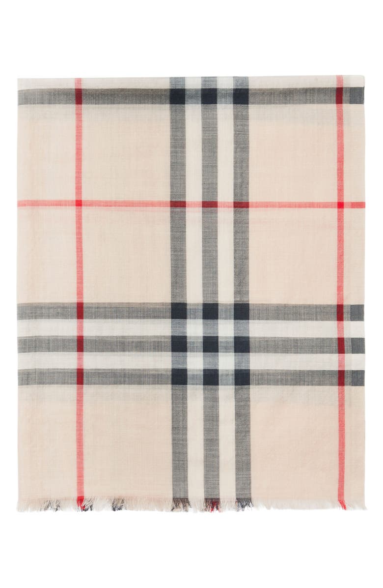 Burberry Giant Check Print Wool & Silk Scarf, Alternate, color, Stone