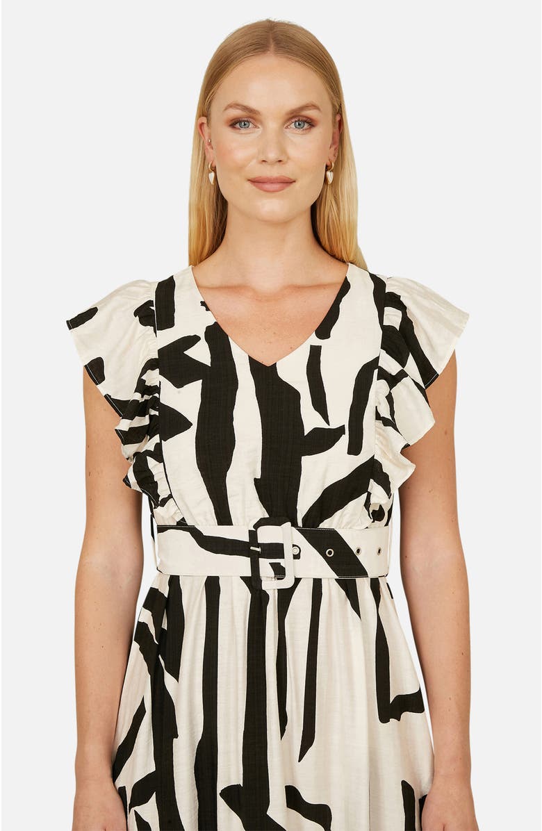 Yumi Abstract Print Viscose Midi Dress, Alternate, color, Beige