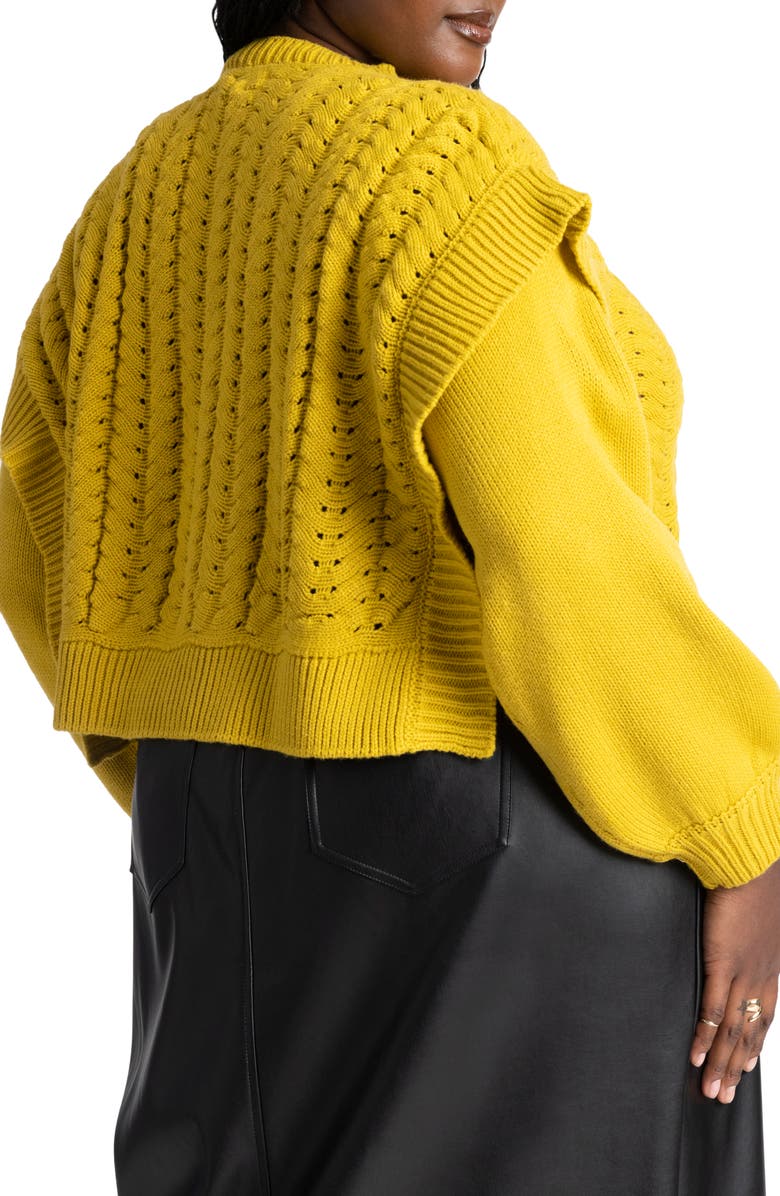 ELOQUII Chunky Open Stitch Mock Neck Sweater, Alternate, color, 