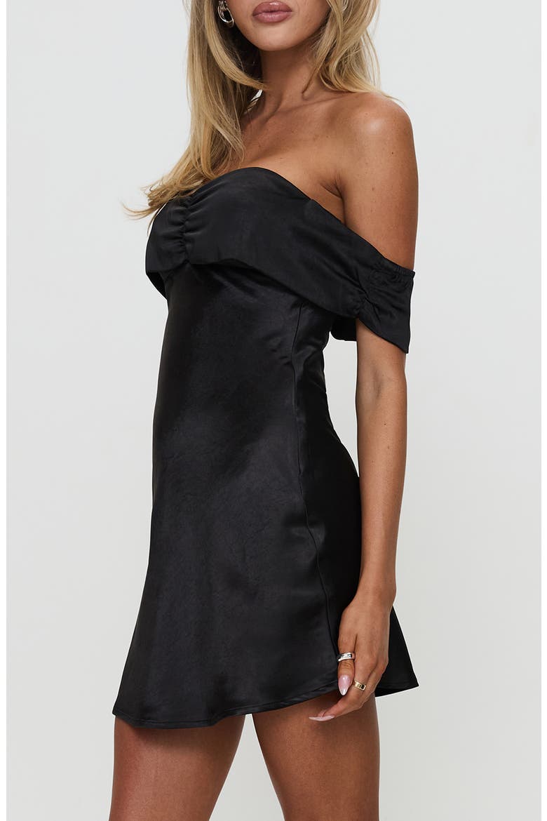 Sadee Off the Shoulder Satin Minidress, Alternate, color, BLACK