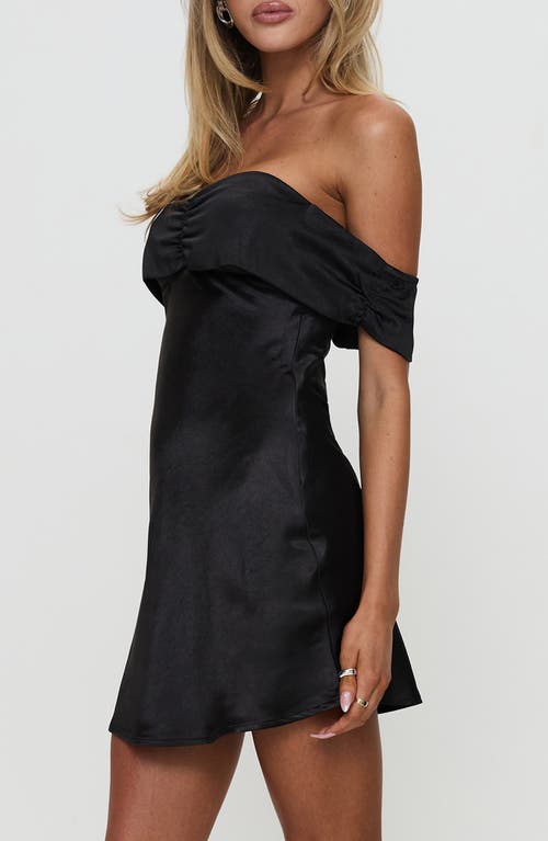 Princess Polly Sadee Off The Shoulder Satin Minidress In Black