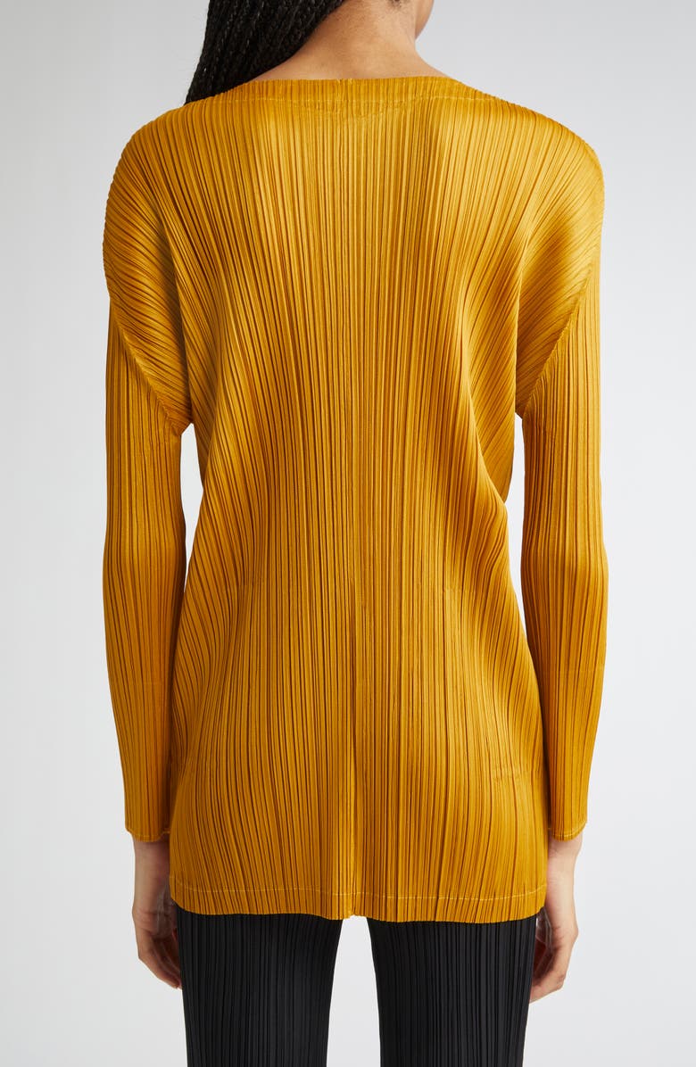 Pleats Please Issey Miyake Monthly Colors September Pleated Longline Zip Jacket, Alternate, color, Ocher
